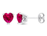 2.00 Carat (ctw) Lab-Created Ruby Solitaire Heart Earrings in Sterling Silver (8mm)